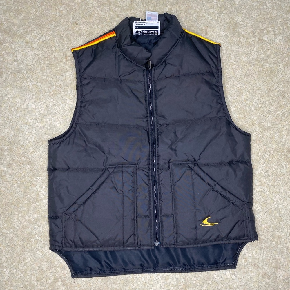 Bombardier Sportswear VTG 80s Black Striped Puffer Vest Jacket Mens Large